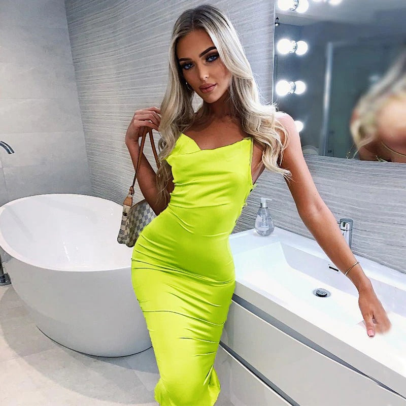 Coco Moment of Chic Satin Backless Midi Dress Coco dress Green / S