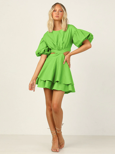 Coco My Philosophy Cutout Puff Sleeves Mini Dress Coco dress Green / S