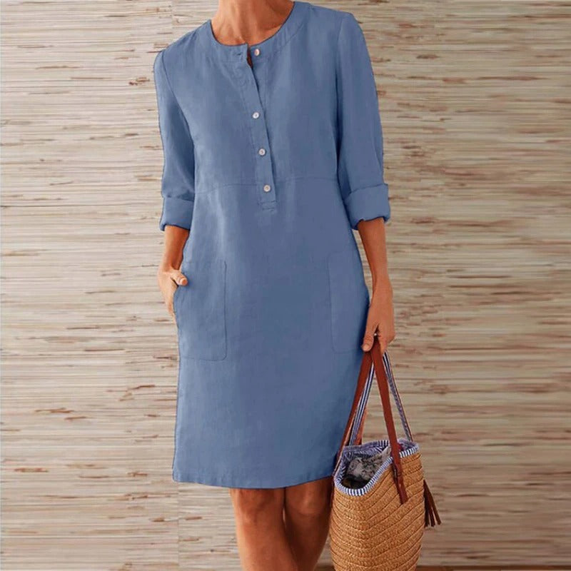 Coco Classic Linen Style Knee Length Dress Coco dress Light Blue / S