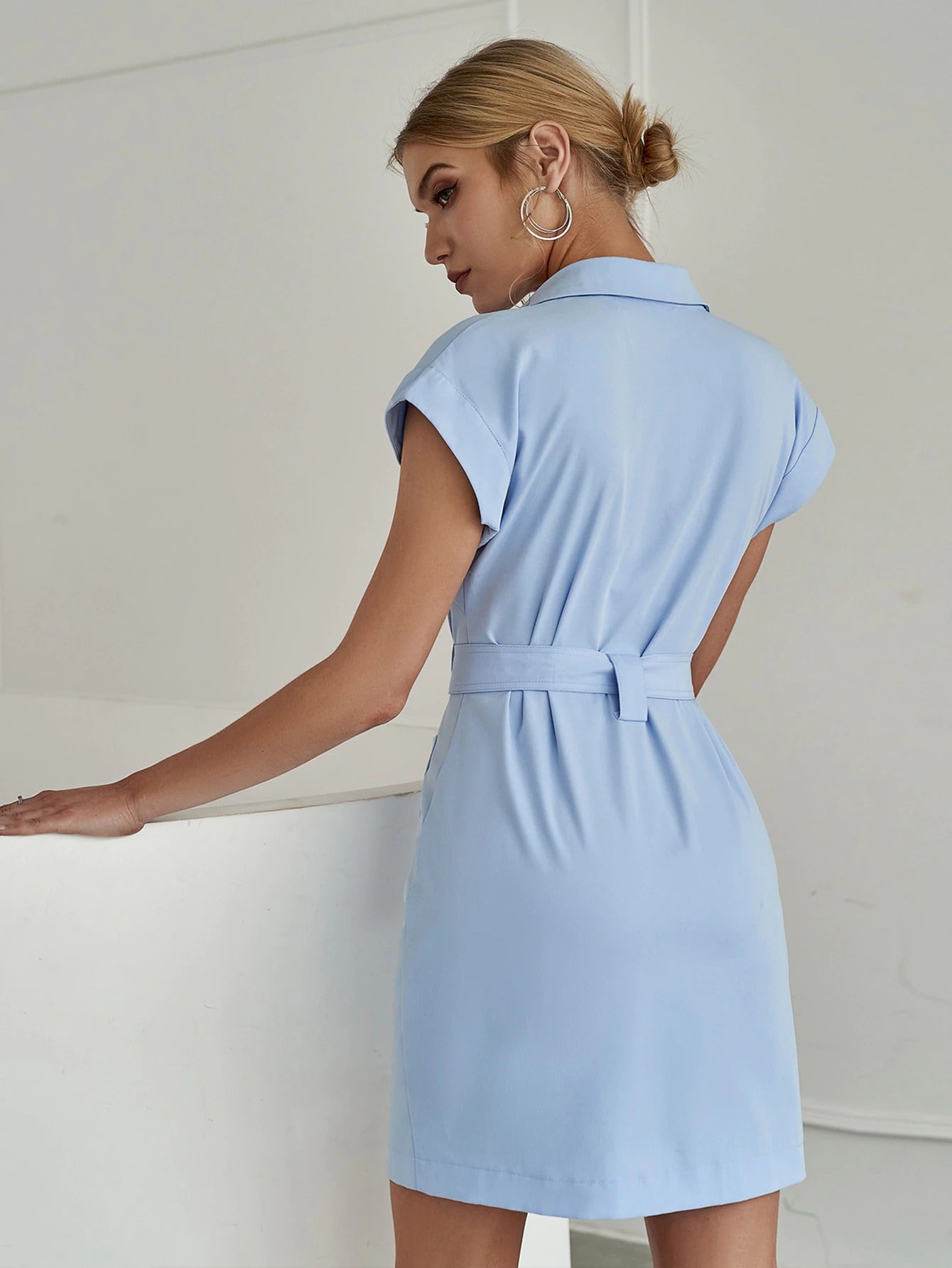 Coco Looking Up Light Blue Belted Mini Shirt Dress Coco dress