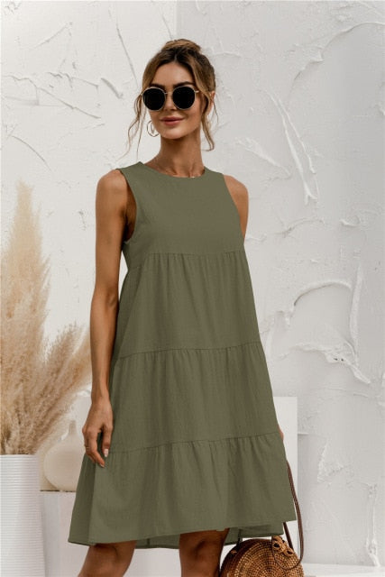 Coco Twirl With Me Tiered Sleeveless Short Dress Coco dress Olive Green / L