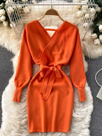 Coco Fall Favorites Wrap Sweater Mini Dress Coco dress Orange / One-Size