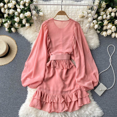 Coco Maddy Cascading Ruffles Mini Dress Coco dress Pink / One-size (PXS-PM)
