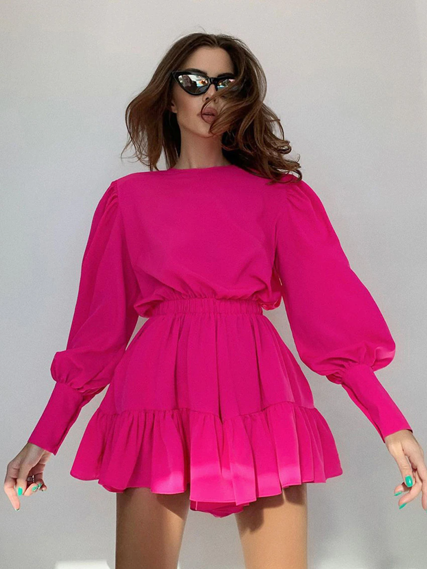 Coco Karina Ruched Waist & Ruffles Mini Dress Coco dress Pink / S