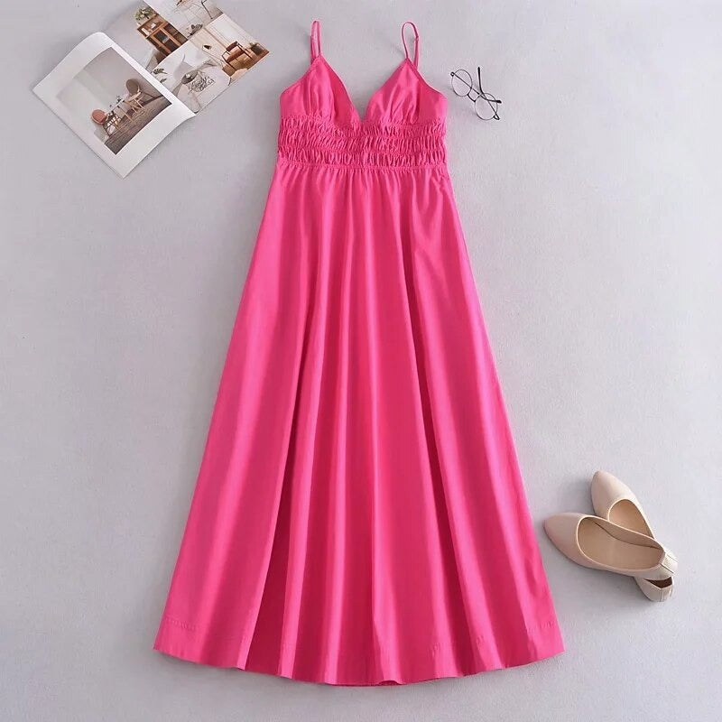 Coco Endless Vacay V- Neck Sleeveless Maxi Dress Coco dress Pink / XS