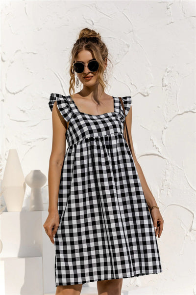 Coco Pleasing Plaid Butterfly Sleeves Gingham Mini Dress Coco dress