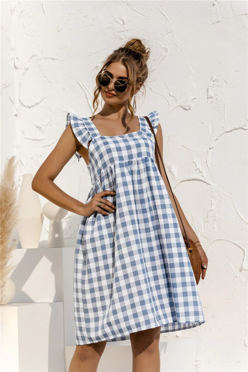 Coco Pleasing Plaid Butterfly Sleeves Gingham Mini Dress Coco dress