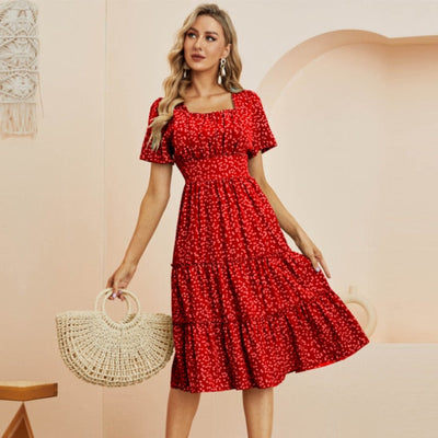 Coco A Simple Melody Dotted Print Midi Dress Coco dress Red / S