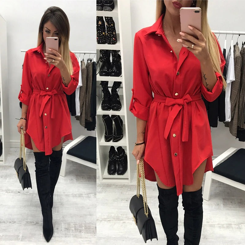 Coco Easy To See Irregular Hem Shirt Dress Coco dress Red / S