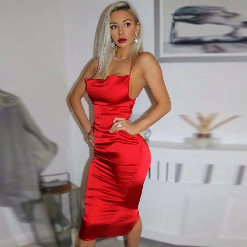 Coco Moment of Chic Satin Backless Midi Dress Coco dress Red / S