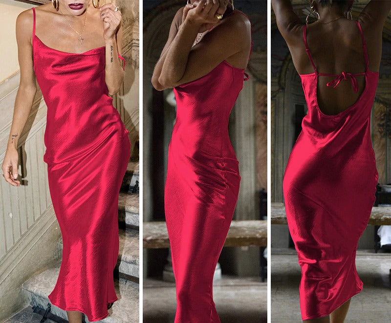 Coco Silky Satin Cowl Neck Maxi Dress Coco dress Red / S