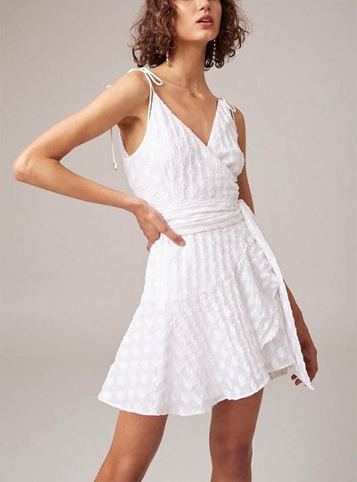 Coco Camellia Flirty Wrap White Mini Dress Coco dress White / S