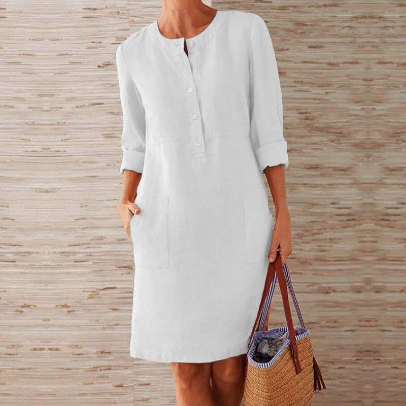 Coco Classic Linen Style Knee Length Dress Coco dress White / S