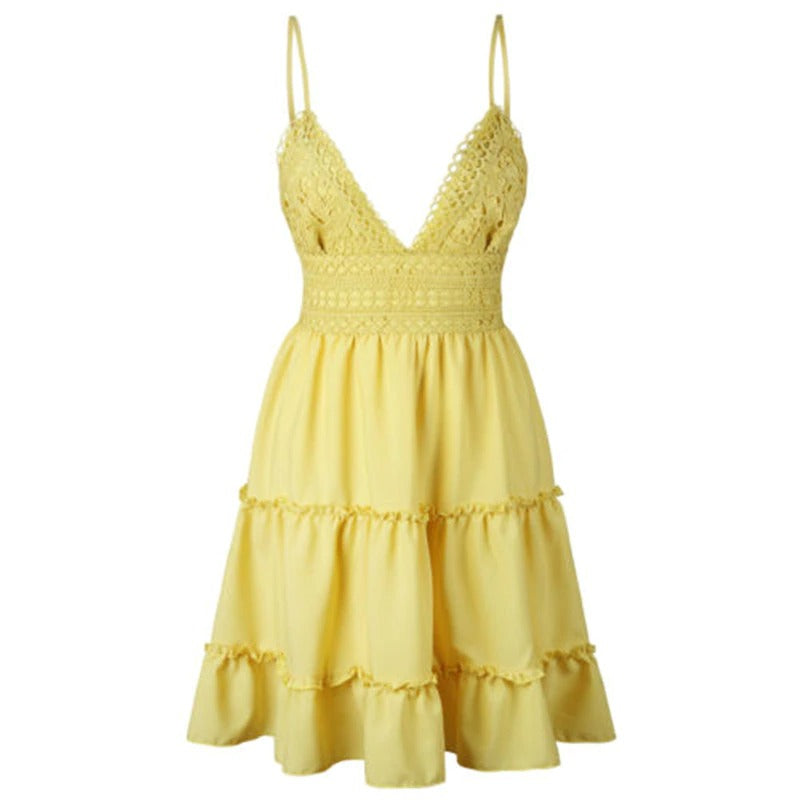 Coco lace tiered Beach dress Coco dress Yellow / S