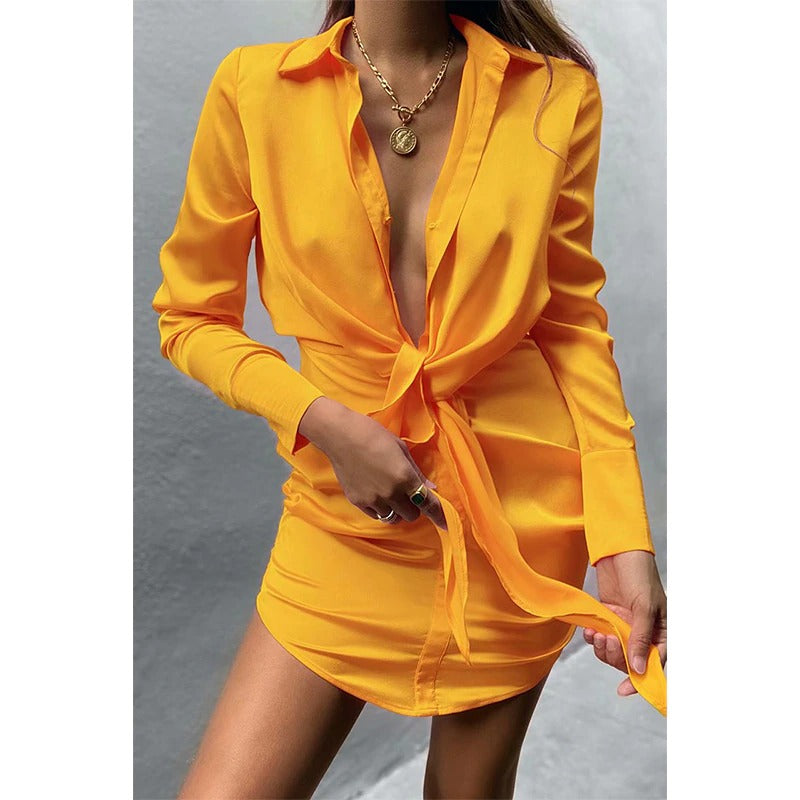 Coco Silky Satin Front Wrap Mini Dress Coco dress Yellow / S