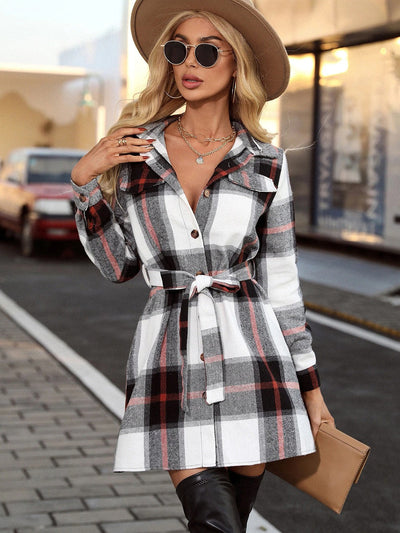 Coco Choose Your Vibe Plaid Belted Shirt Dress Coco dresses