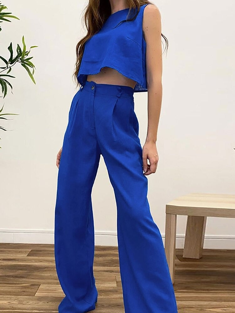 Coco Downtown Cropped Top and Trousers Set Coco Set Blue / S