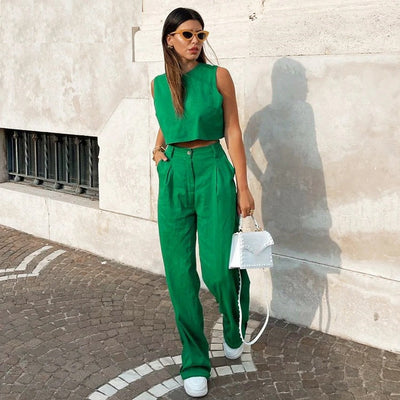 Coco Downtown Cropped Top and Trousers Set Coco Set Green / S