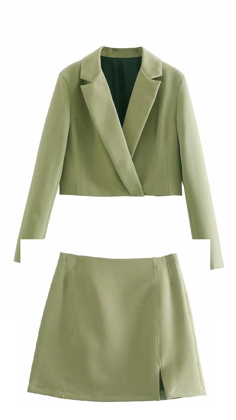 Coco Totally Fabulous Short Blazer & Skirt Suit Coco Set Green Set / S