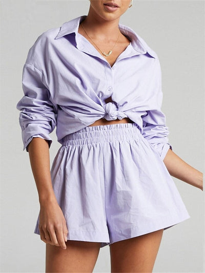 Coco Weekend Worthy Long Sleeves Top and Shorts Set Coco Set Lilac / S