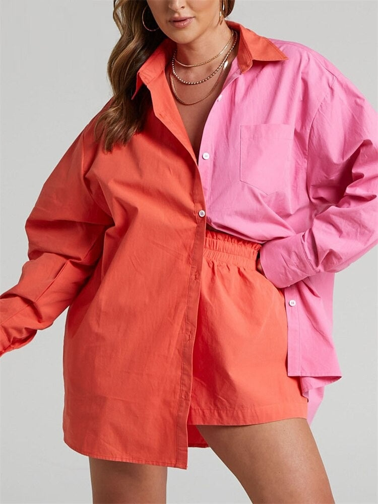 Coco Weekend Worthy Long Sleeves Top and Shorts Set Coco Set Orange & Pink / S