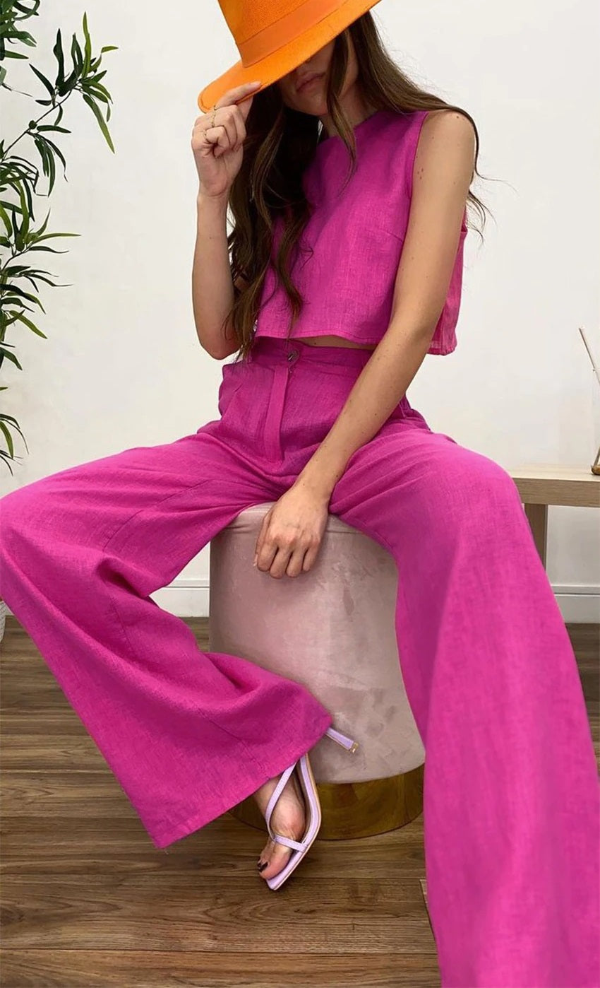 Coco Downtown Cropped Top and Trousers Set Coco Set Pink / S