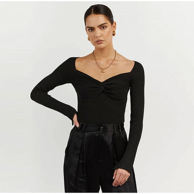 Coco In a Twist Knot Ribbed Long Sleeves Top Coco Tops Black / S