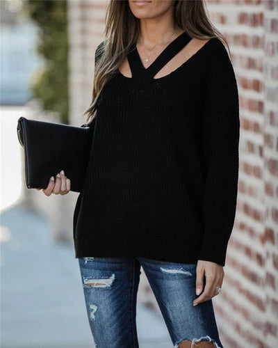 Coco V-neck oversized sweater Coco Tops Black / XL