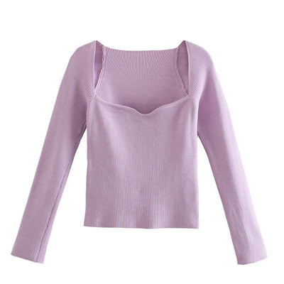 Coco Sweetheart Neckline Fitted Knit Top Coco Tops Lilac / S