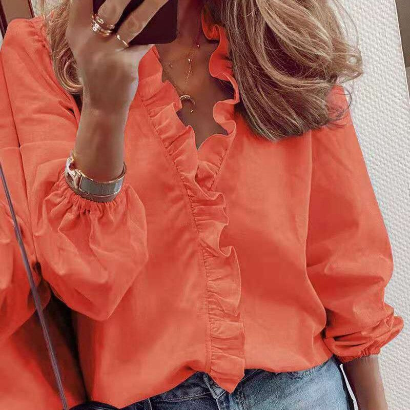 Coco Raleigh V-Neck Ruffled Front Blouse Coco Tops Orange / S
