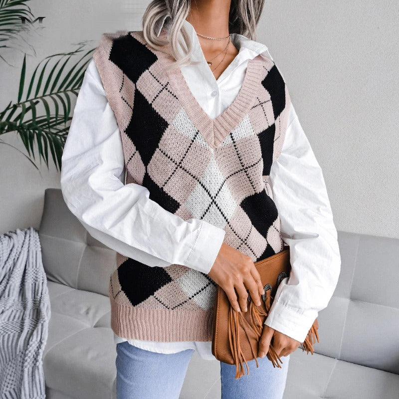 Coco Early Winter Argyle vest Coco Tops Pink / S