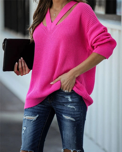 Coco V-neck oversized sweater Coco Tops Pink / XL
