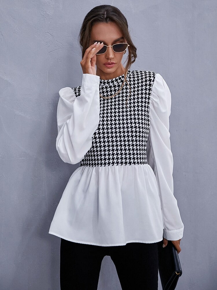 Coco Radiantly Retro Houndstooth White Shirt Coco Tops