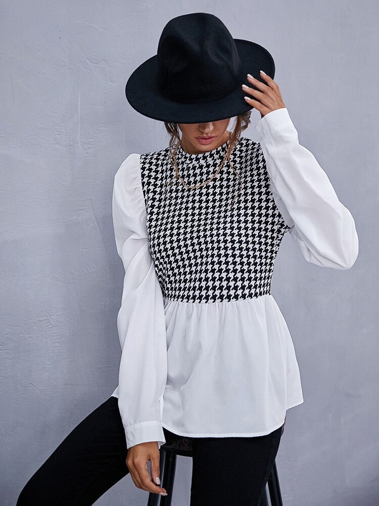 Coco Radiantly Retro Houndstooth White Shirt Coco Tops