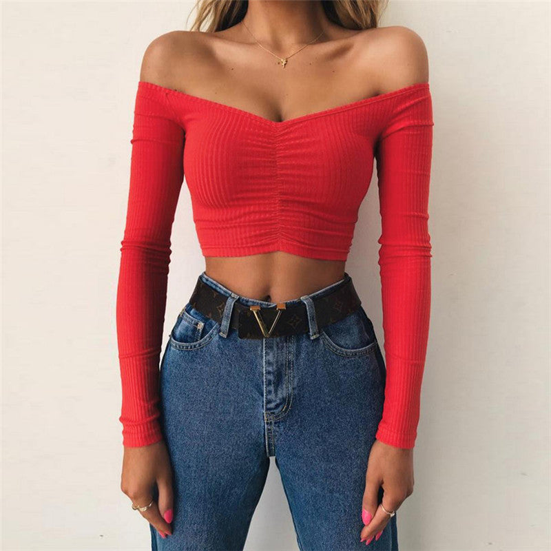 Coco Weekend Outing Off Shoulder Ribbed Crop Top Coco Tops