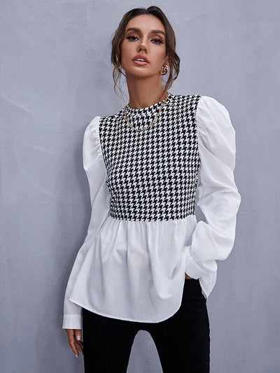 Coco Radiantly Retro Houndstooth White Shirt Coco Tops White / S