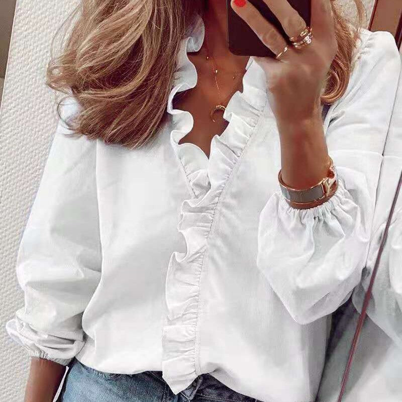 Coco Raleigh V-Neck Ruffled Front Blouse Coco Tops White / S