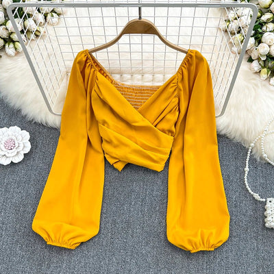 Coco Deanna Criss Cross Front Wrap Crop Top Coco Tops Yellow / One-Size