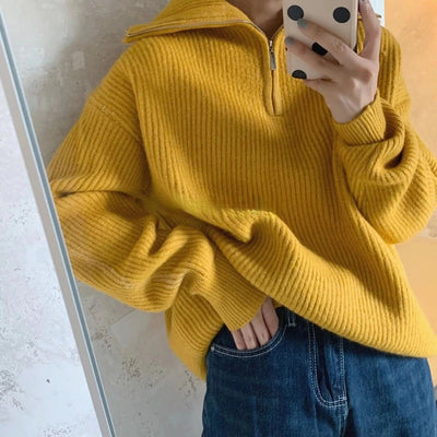 Coco Erin Oversized Zipper Collar Cozy Sweater Coco Tops Yellow / S