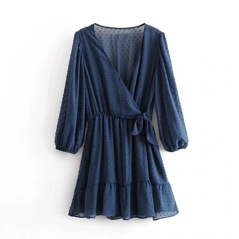 Coco Boho Mini Chiffon Dress Dress Blue / S