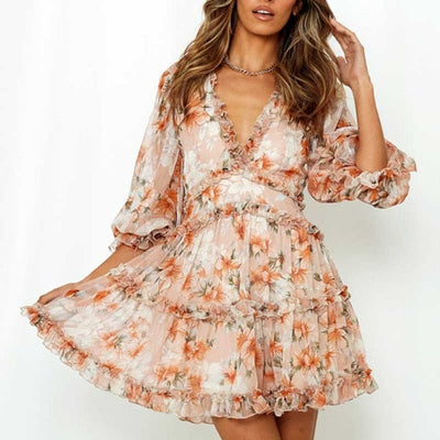 Coco Light and Airy Floral Dress Dress Orange / XL