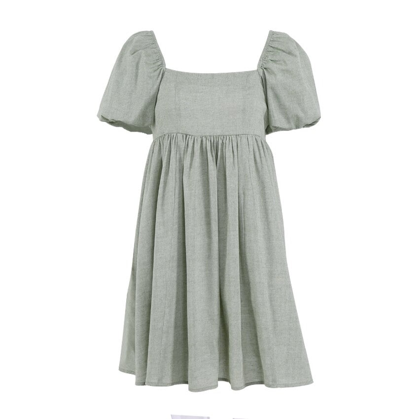 Coco Got This Feeling Puff Sleeves Babydoll Dress Dress S / Green