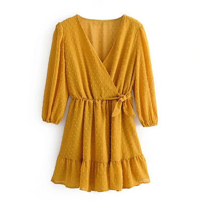Coco Boho Mini Chiffon Dress Dress Yellow / S
