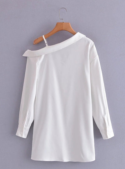 Coco Emily One-shoulder White Shirt Tunic