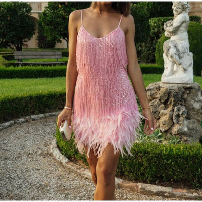 Coco Get in the Groove Sequin Fringe Feather Mini Dress