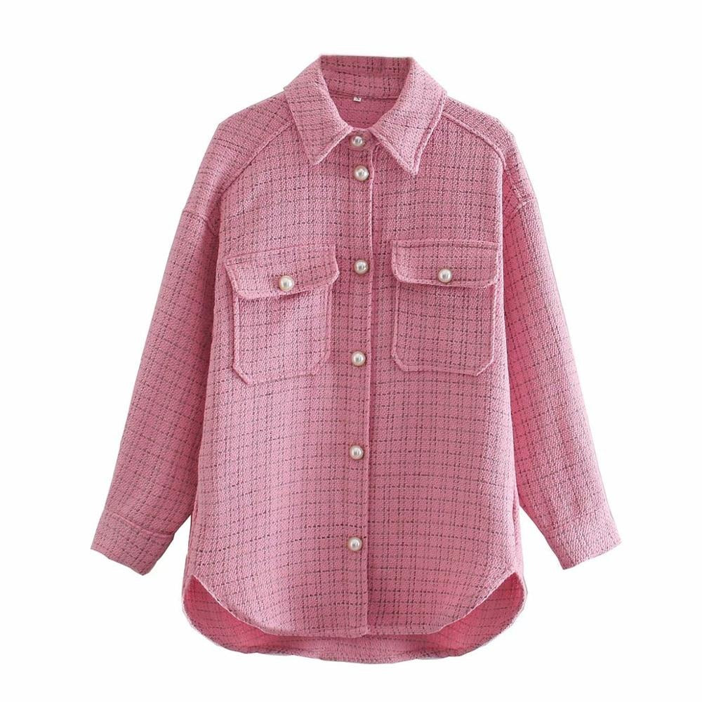 Coco Pearls & Plaid Shacket jacket Pink / S