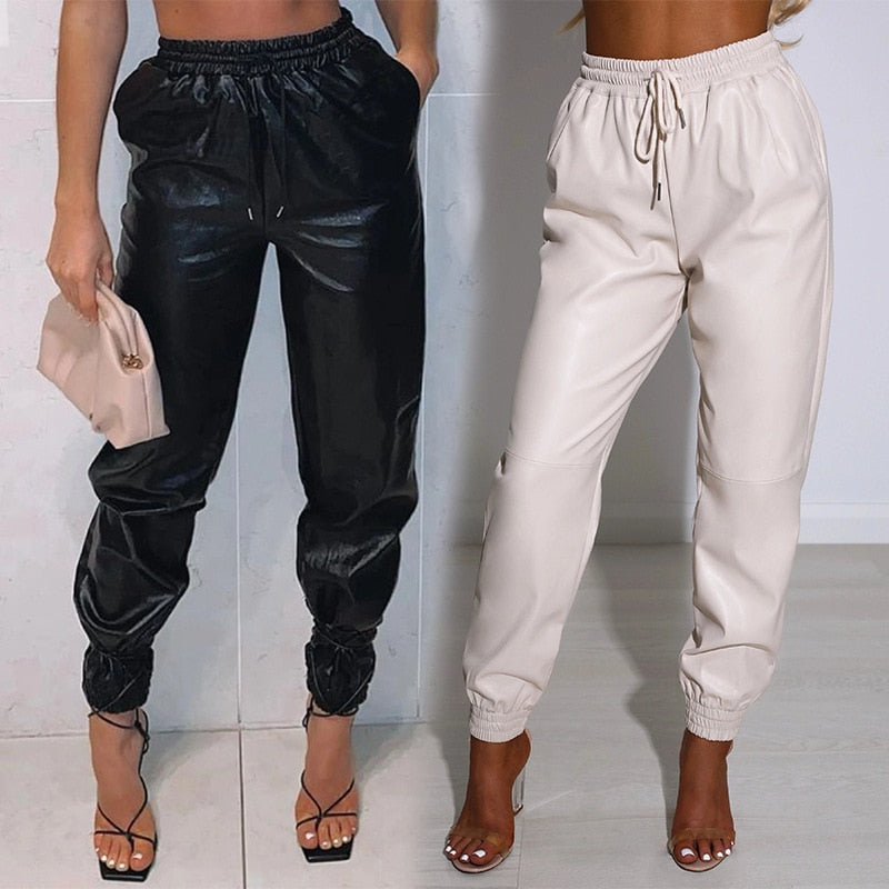 Coco Rewind That Faux Leather High Waist Joggers Pants