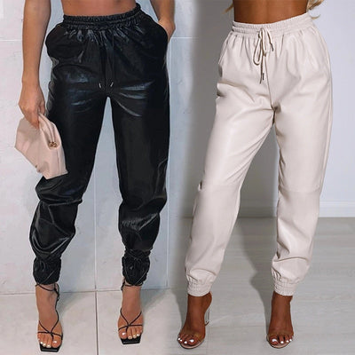 Coco Rewind That Faux Leather High Waist Joggers Pants