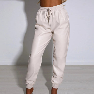 Coco Rewind That Faux Leather High Waist Joggers Pants white / L