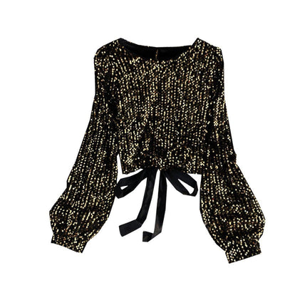 Coco Glitters Lace Up Open Back Sequin Top Shirts & Tops